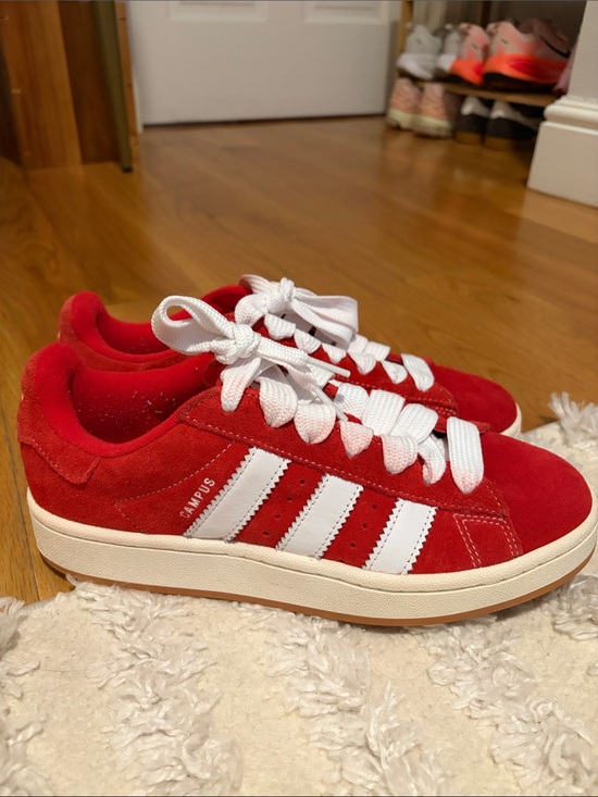 adidas Shoes - Adidas Red Suede Campus Sneakers with White Stripes. Worn less than 10 times!!